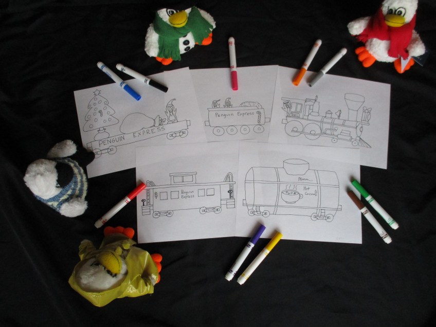 Penguins around coloring pages for Christmas